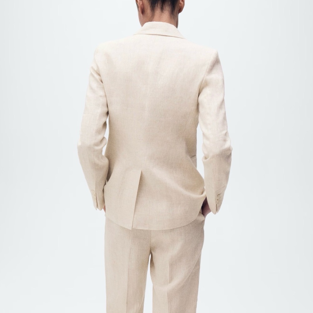 Mango Khaki/Light Beige Linen Blazer